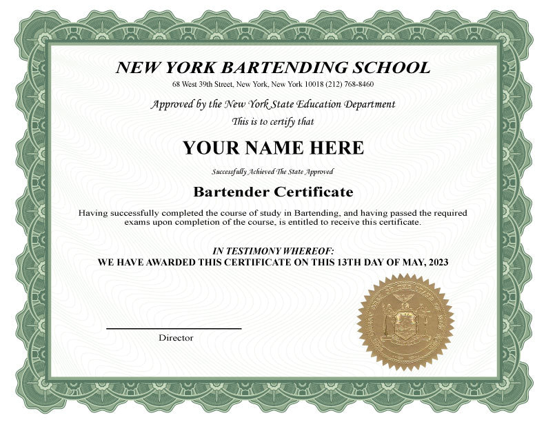 Buy A Bartender Certificate Today
