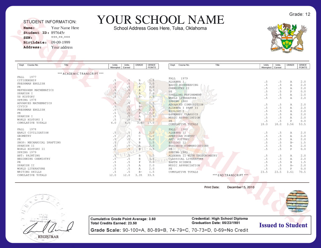 Secondary School Canada Transcripts