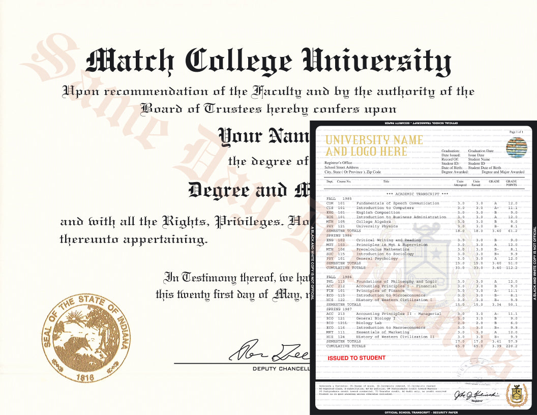 Buy College University Match Diploma and Transcripts