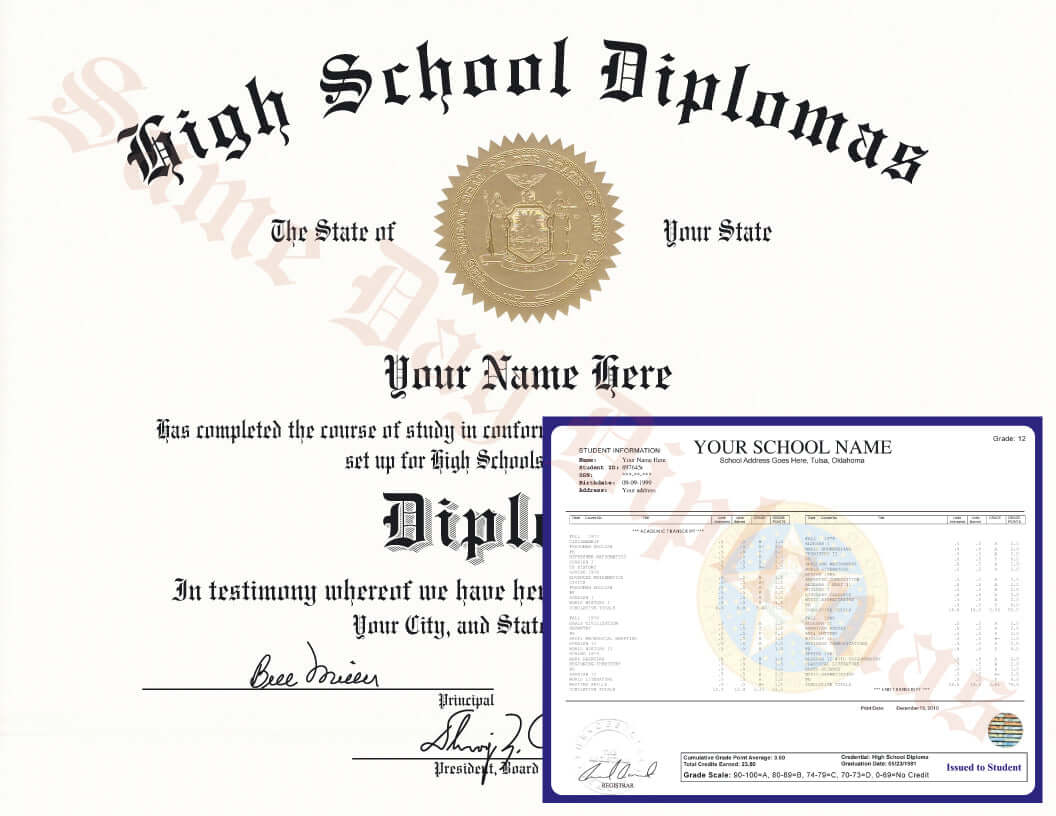 Fake high school & secondary diploma and transcripts