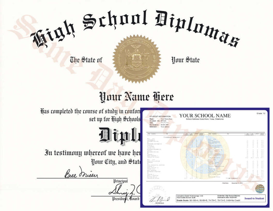 Replacement high school diploma and transcript from Same Day Diplomas