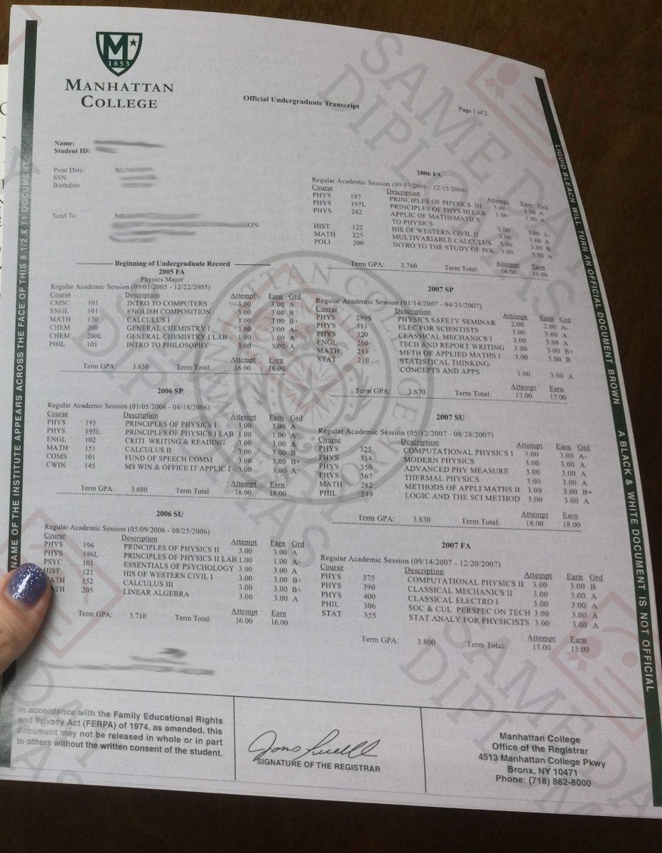 Bachelor's Degree Transcripts
