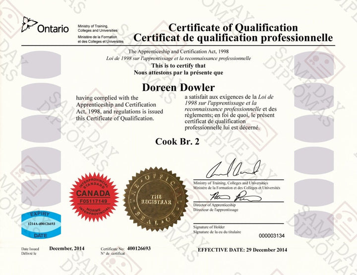 Certificate - Red Seal, Canada - Doc Printers