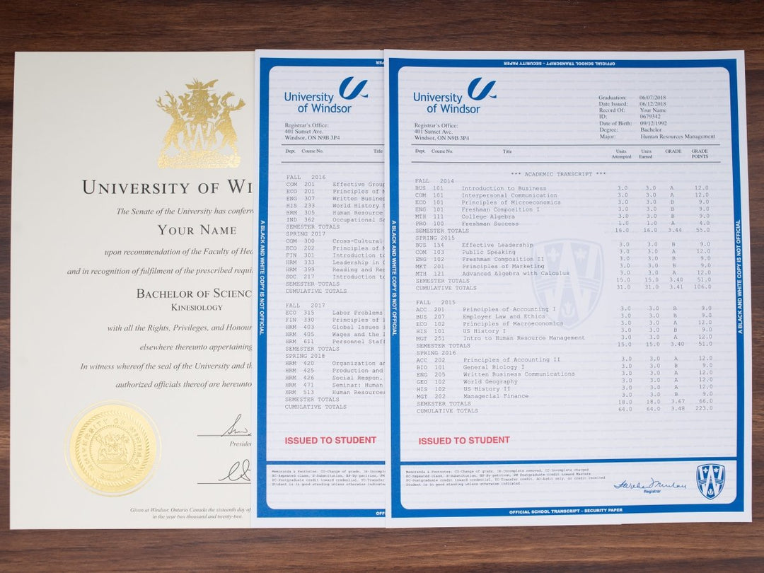 College University Match Diploma and Stock Transcripts Canada - Doc Printers