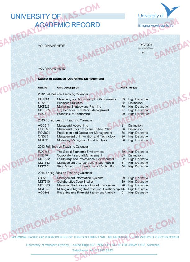 College University Match Transcripts - Australia - Doc Printers