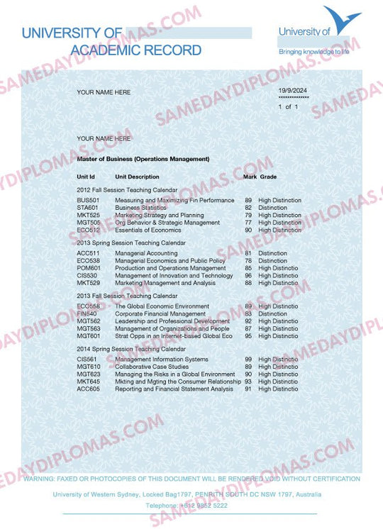 Buy College University Match Transcripts | Australia