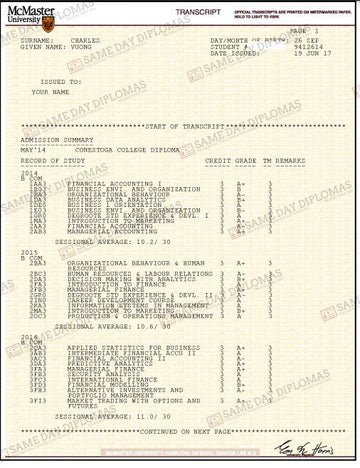 Buy College University Match Transcripts | Canada