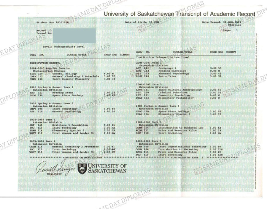 Buy College University Match Transcripts | Canada