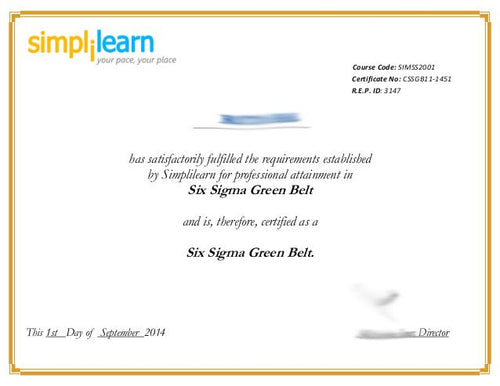 Certificate - Six Sigma Green Belt
