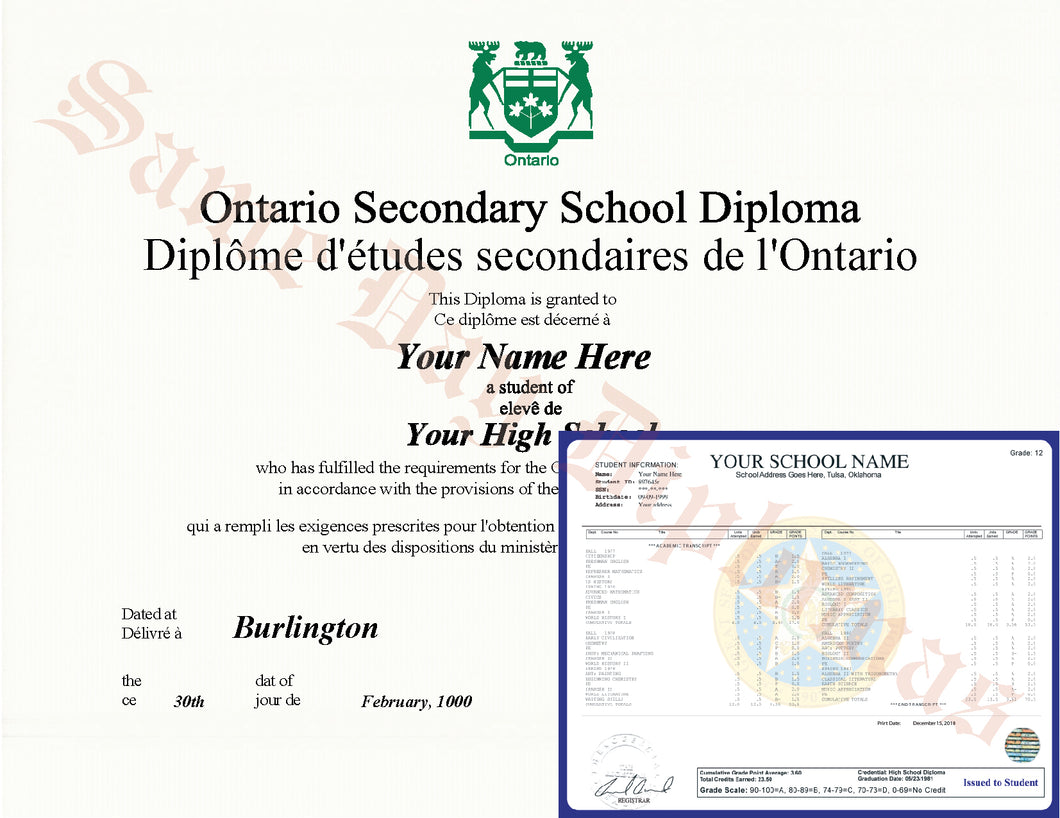 Secondary School Canada Diploma and Transcripts