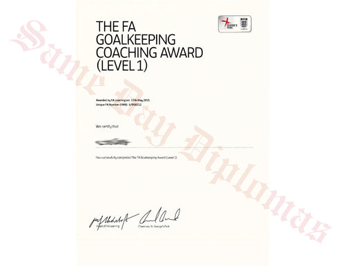 Certificate -  Goalkeeping Coach