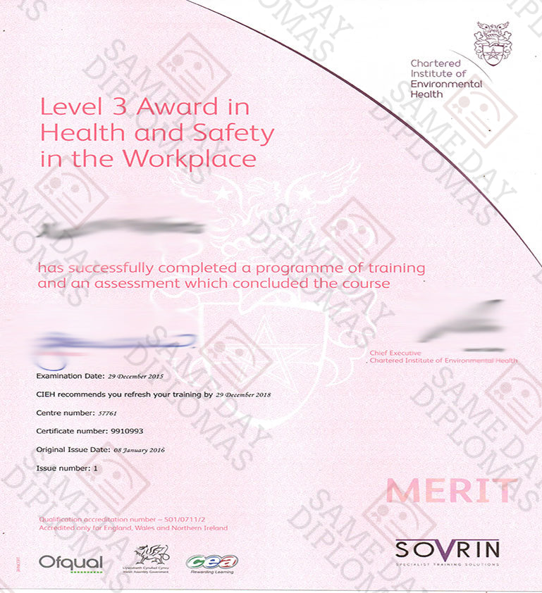 Certificate -  CIEH, Chartered Instiute of Environmental Health