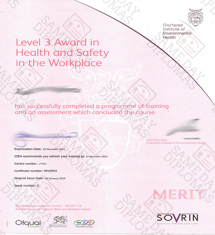 Certificate -  CIEH, Chartered Instiute of Environmental Health