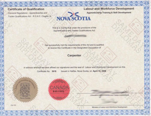 Certificate -  Red Seal, Canada