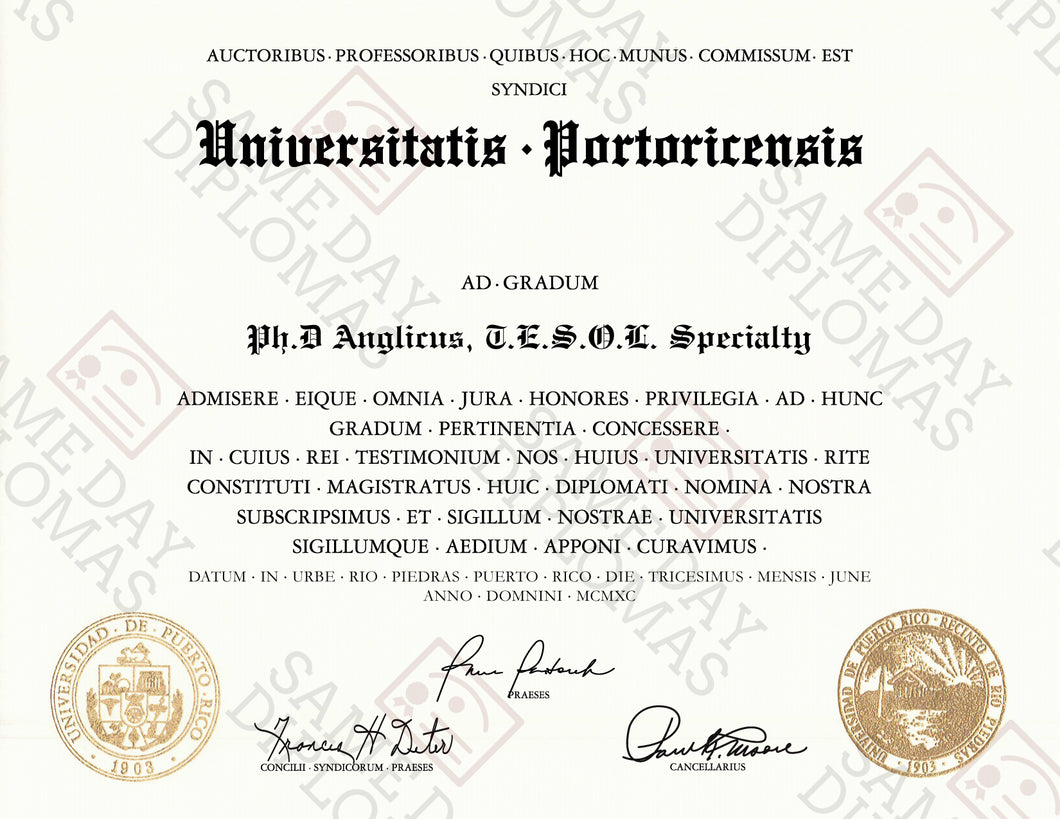 College and University Match Diploma From Puerto Rico