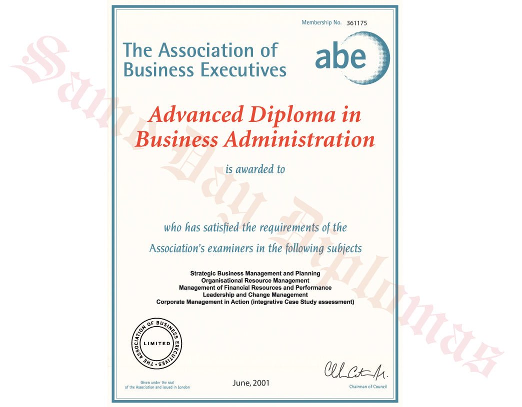 Certificate - ABE Business Executive - Doc Printers