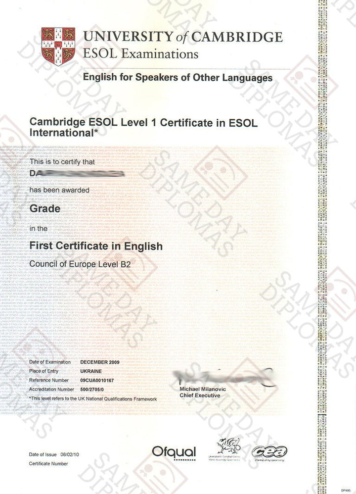 Certificate - Cambridge ESOL Entry Level - Doc Printers