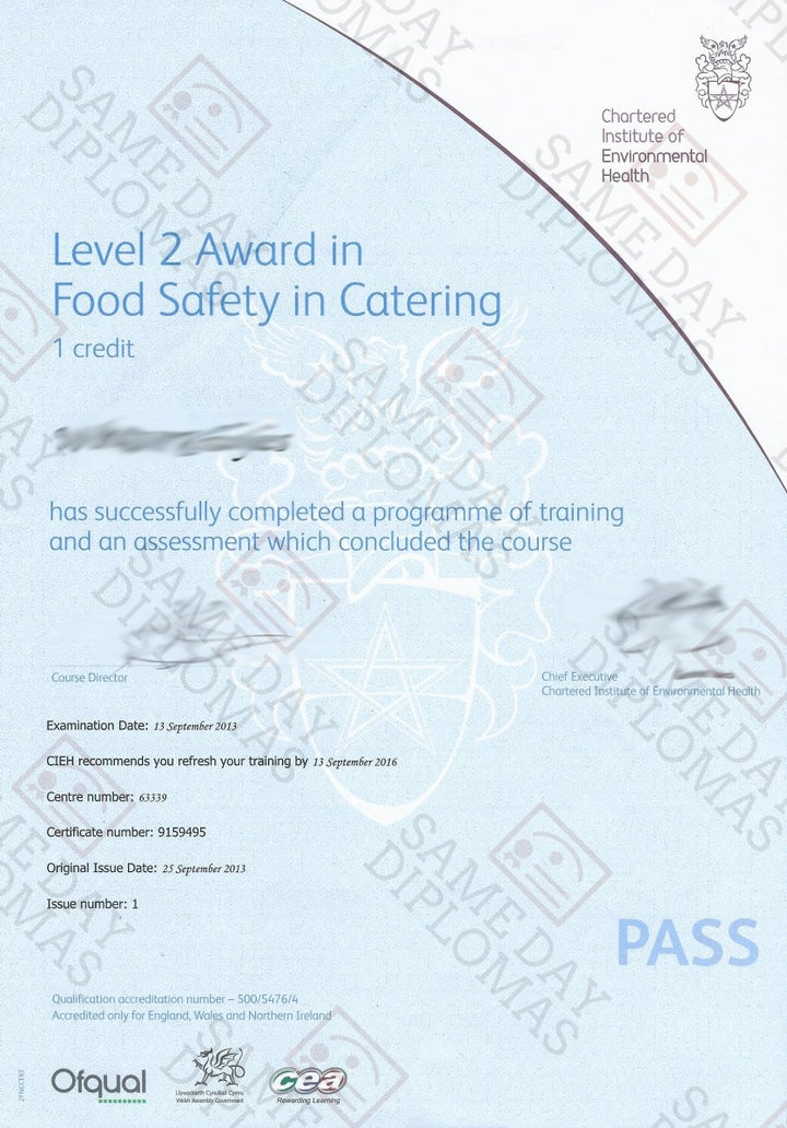 Certificate - CIEH, Chartered Instiute of Environmental Health - Doc Printers