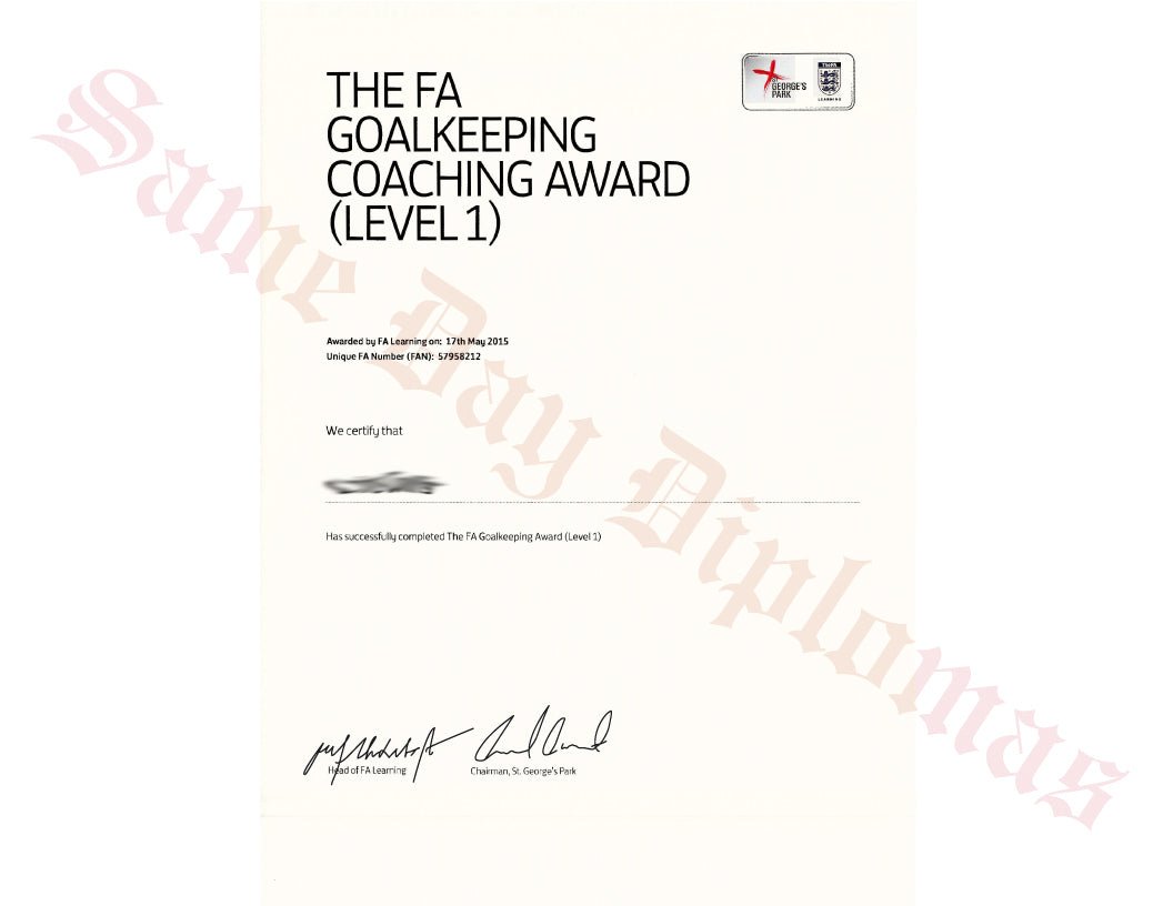 Certificate - Goalkeeping Coach - Doc Printers