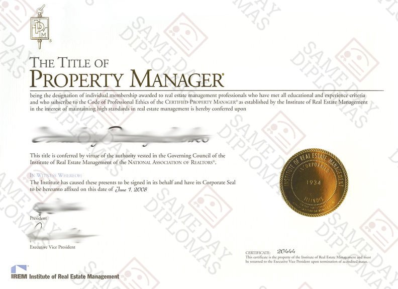 Certificate - Property Manager - Doc Printers