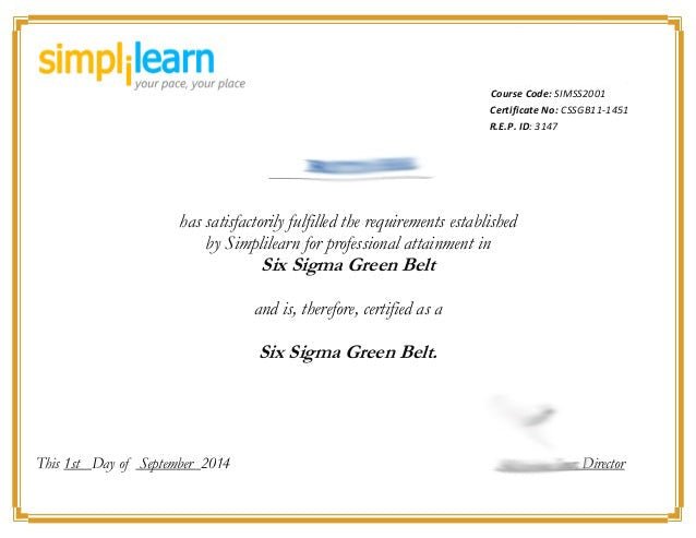 Certificate - Six Sigma Green Belt - Doc Printers