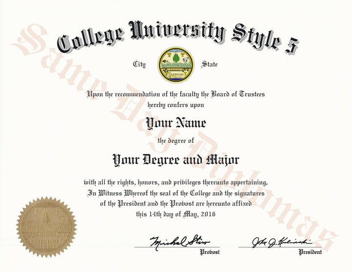 College and University Diploma Degree, USA Stock Design Copy - Same Day Diplomas