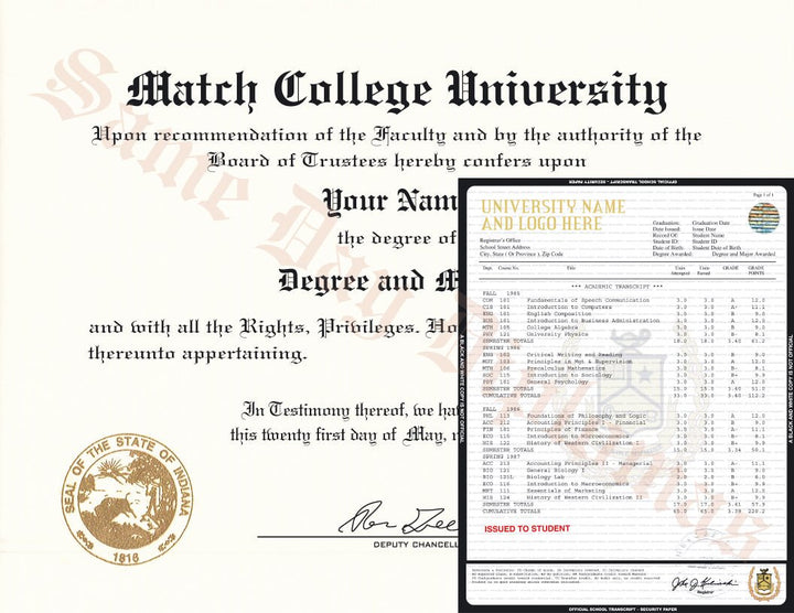 College and University Match Diploma - Degree & Stock Transcripts, USA - Doc Printers