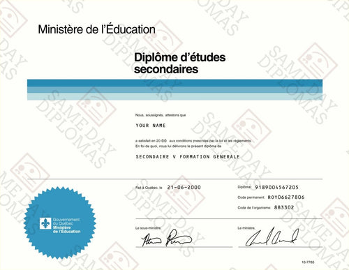 Secondary School Canada Diplomas — Template 5